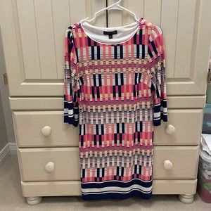 Women’s dress, pink, coral, navy, white, size 6